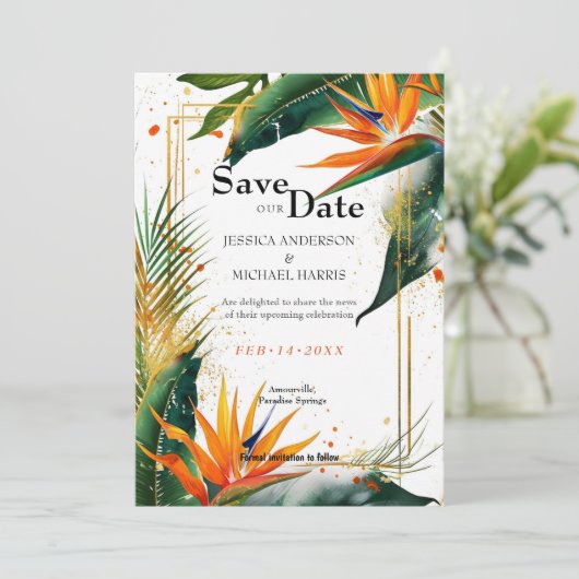 Mit QR-Code Vögel von Paradies Bliss Save The Date (Stehend Vorderseite)