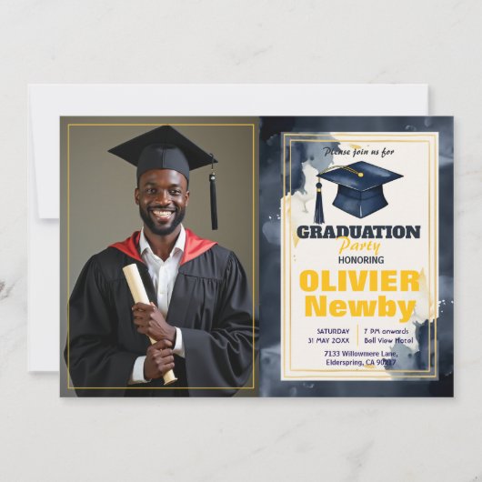 🎓Mit QR-Code Wasserfarbe Split-Layout Abschluss Einladung (Vorderseite)