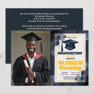 🎓Mit QR-Code Wasserfarbe Split-Layout Abschluss Einladung