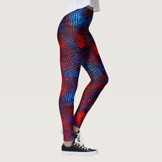 Mit quadratischem Rand gekratzt in blau und rot. Leggings (Rechts)
