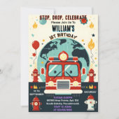 Mit Red Hot Fire Truck Motor Sicherheit 1. Geburts Einladung (Vorderseite)