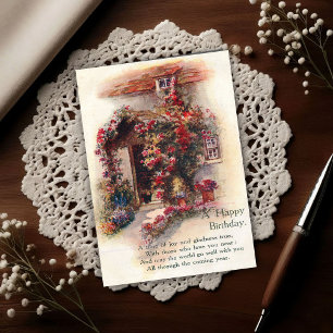 Mit Rosen bedeckte Cottage Vintage 1920 Geburtstag Postkarte