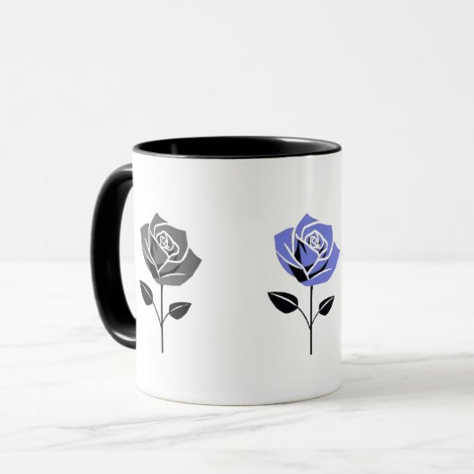 Mit Rosen, blau, schwarz und grau. Tasse (Vorderseite Links)