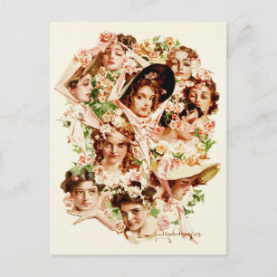 Mit Rosen geschmückte Frauen Postkarte