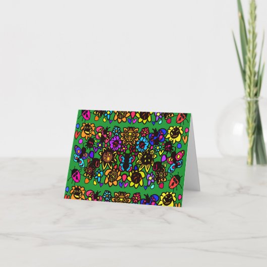 Mit Schmetterlingen und Ladybugs und Blume gut aus Karte (Vorderseite)