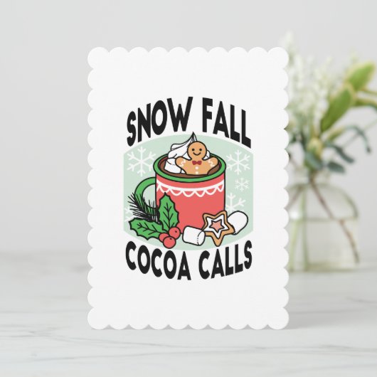 Mit Schneefall-Kakaoanrufen wärmen - Winter Drink Einladung (Stehend Vorderseite)