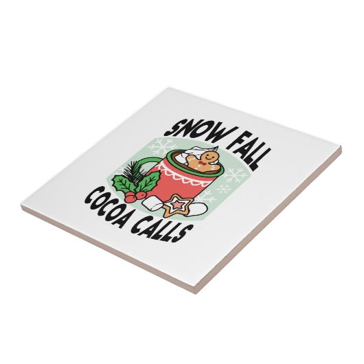 Mit Schneefall-Kakaoanrufen wärmen - Winter Drink Fliese (Seite)