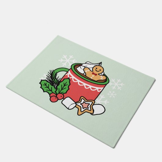 Mit Schneefall-Kakaoanrufen wärmen - Winter Drink Fußmatte (Schrägansicht)