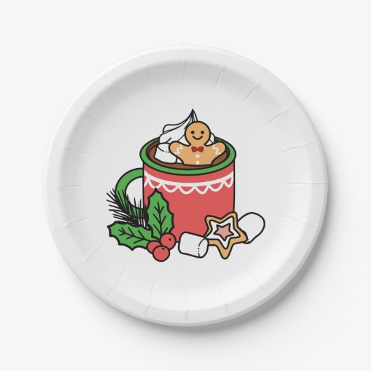 Mit Schneefall-Kakaoanrufen wärmen - Winter Drink Pappteller (Vorderseite)