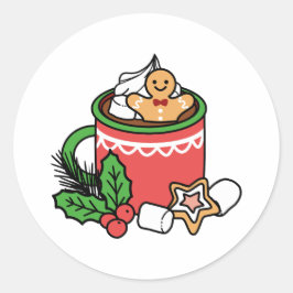 Mit Schneefall-Kakaoanrufen wärmen - Winter Drink Runder Aufkleber