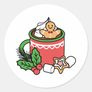 Mit Schneefall-Kakaoanrufen wärmen - Winter Drink Runder Aufkleber
