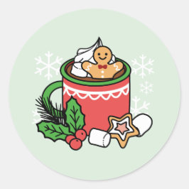 Mit Schneefall-Kakaoanrufen wärmen - Winter Drink Runder Aufkleber