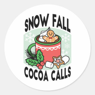 Mit Schneefall-Kakaoanrufen wärmen - Winter Drink Runder Aufkleber