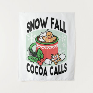 Mit Schneefall-Kakaoanrufen wärmen - Winter Drink Wandteppich