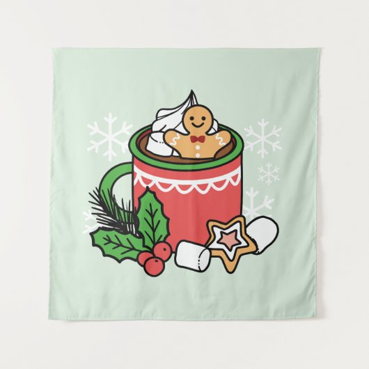 Mit Schneefall-Kakaoanrufen wärmen - Winter Drink Wandteppich (Vorderseite)
