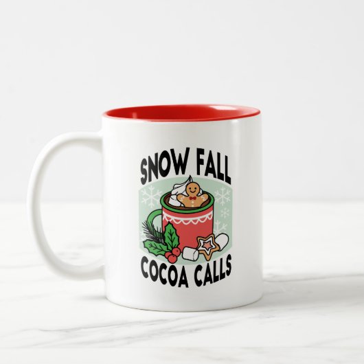 Mit Schneefall-Kakaoanrufen wärmen - Winter Drink Zweifarbige Tasse (Links)