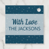 Mit Schneeflocken schneeblau schneeweiß die Modern Geschenkanhänger (Rückseite)