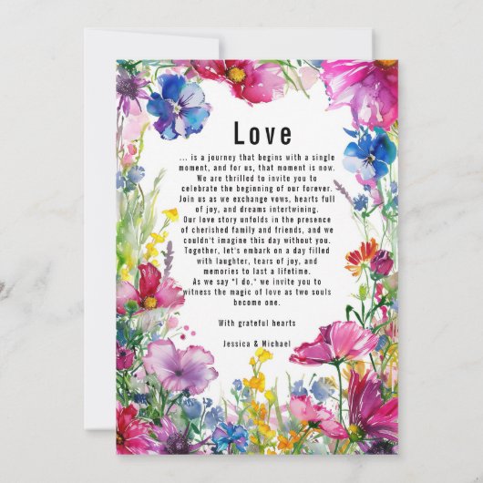 Mit schönem Text auf der Rückseite Meadow Blooms Einladung (Rückseite)