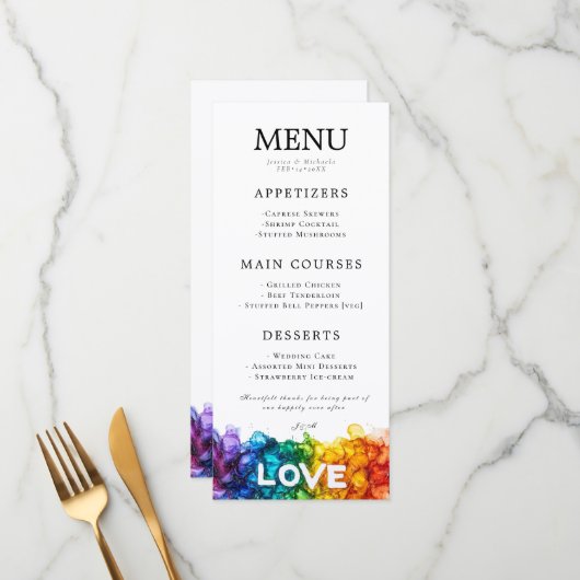 🌈 + mit schönem Text LGBTQ in Liebe gestrichen Menükarte (Vorderseite/Rückseite Beispiel)