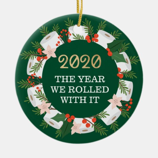 Mit seinem lustigen Toilettenpapier Weihnachtskran Keramik Ornament (Vorne)