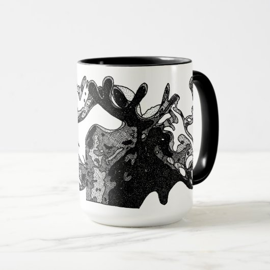 Mit sich kreuzenden Linien schraffierte Elche Tasse (VorderseiteRechts)