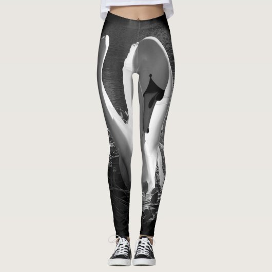 Mit stilisiertem Schwanschwarzweiss-bild Leggings (Vorderseite)