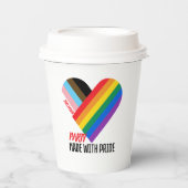 Mit Stolz gefertigt Regenbogen-Herz Custom Modern Pappbecher (Vorderseite)
