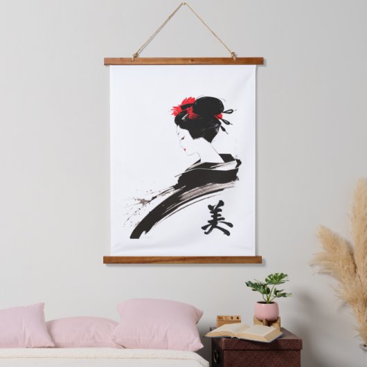 mit sumi-e-Beauty-Tinte Wandteppich Mit Holzrahmen (Schlafzimmer)