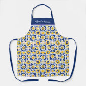 Mit Text 💛 blau und gelb, florale Azulejos Schürze (Vorderseite)
