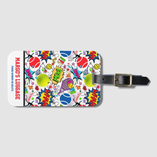 Mit Text 😍 🤩 Eclectic Tennis 🎾 Muster Gepäckanhänger (Vorderseite (Horizontal))