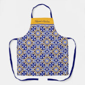 Mit Text 💛 Perwinkle, blau und gelb Azulejos Schürze (Vorderseite)
