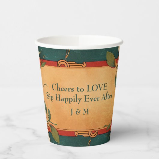 🌹 mit Text Rose Romantik: Jugendstil-Splendor Pappbecher (Links)