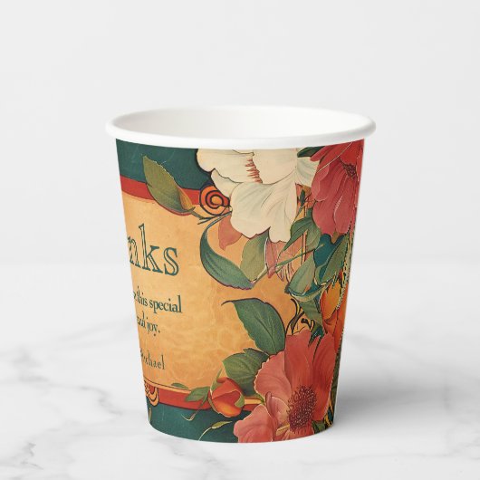 🌹 mit Text Rose Romantik: Jugendstil-Splendor Pappbecher (Rückseite)