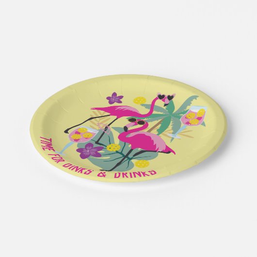 Mit Text Summer Pickleball 🤩 tropisches Party Pappteller (Schrägansicht)