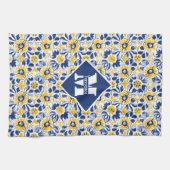 Mit Text und 💛 💙 Blau und Gelb, Blumen Geschirrtuch (Horizontal)