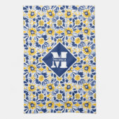 Mit Text und 💛 💙 Blau und Gelb, Blumen Geschirrtuch (Vertikal)