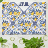 Mit Text und 🍋 Lemon Azulejo in blau Geschirrtuch (Gefaltet)