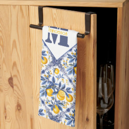 Mit Text und 🍋 Lemon Azulejo in blau Geschirrtuch