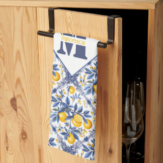 Mit Text und 🍋 Lemon Azulejo in blau Geschirrtuch