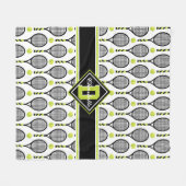 Mit Text 🎾 und Monogramm Schwarz und Grün, Tennis Fleecedecke (Vorderseite (Horizontal))