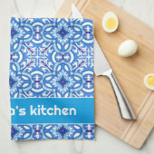 Mit Text 🤍 Weiß und Blau Porto Azulejos Geschirrtuch (Viertel Falte)