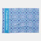 Mit Text 🤍 Weiß und Blau Porto Azulejos Geschirrtuch (Horizontal)