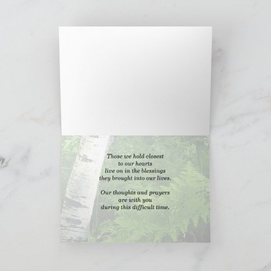 Mit tiefem Beileid, Aspen mit Ferns Gruß Karte (Innenseite)