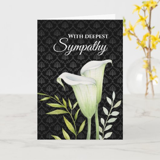 Mit tiefem Beileid White Calla Lilies Leafgrün Karte (Gelbe Blume)