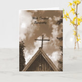 Mit tiefstem Beileid, alte Kirchenkirche Sepia Karte (Gelbe Blume)