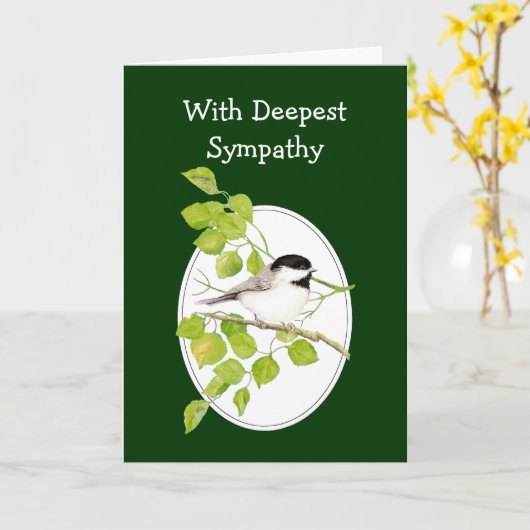 Mit tiefstem Beileid Chickadee - Wasserfarbene Vög Karte (Gelbe Blume)