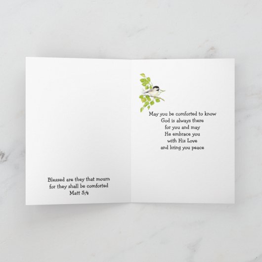 Mit tiefstem Beileid, Scripture Comfort mit Vogel Karte (Innenseite)