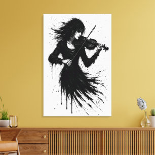 Mit Tinte geborener Violinist im Sturm des Klangs Leinwanddruck