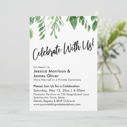 Mit uns feiert die Handschrift der Wasserfarben Einladung (Stehend Vorderseite)