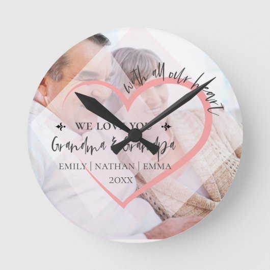 Mit unserem ganzen Herzen Wir Liebe Großeltern Wei Runde Wanduhr